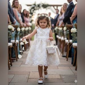 Nanette Cream and Gold Flower Embroidered Dress size 5